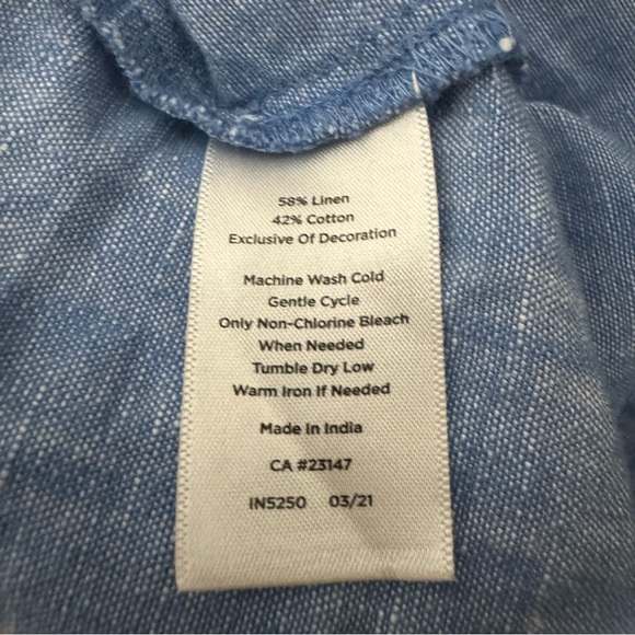 Talbots Sz S Darling Boho Folk Bird Embroidered Chambray Linen Blouse Shirt Top - Picture 11 of 12